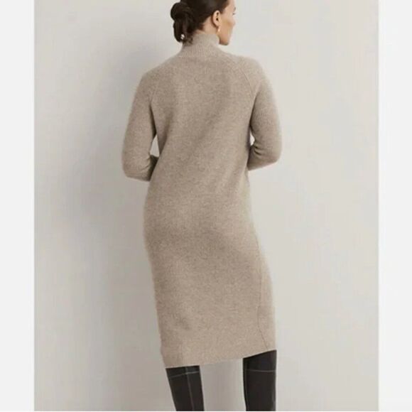 Boden Size 8 High Neck Knit Sweater Midi Dress Wool Blend Mink Tan Neutral - Picture 2 of 11